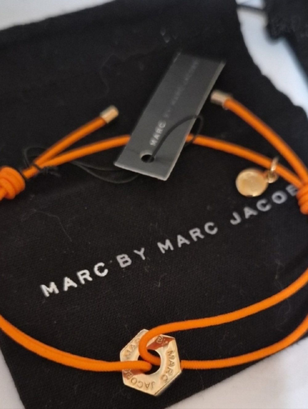 Marc By Marc Jacobs Orange Hexagon Charm Adjustable Slider Bracelet